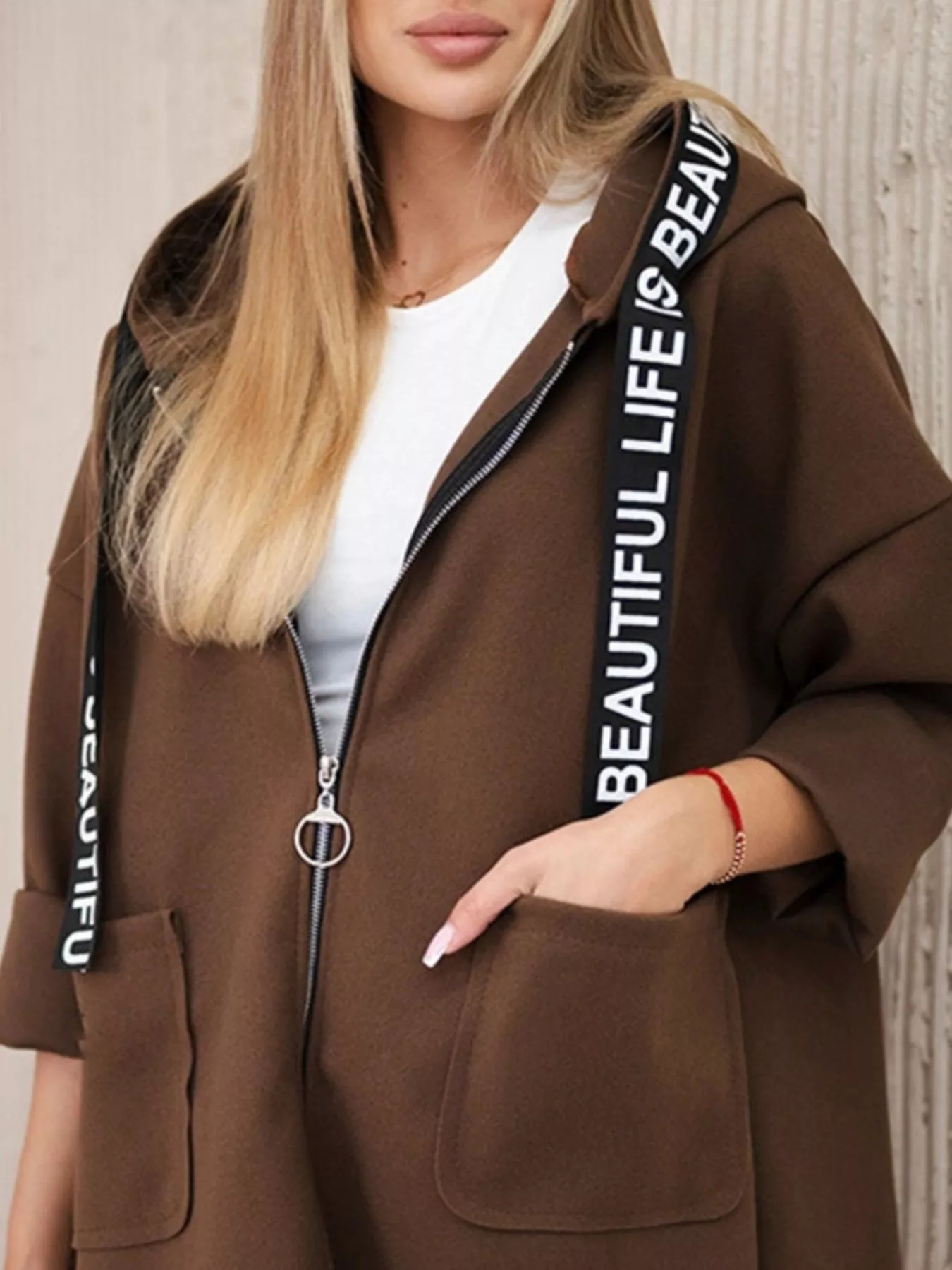 Full Size Hooded Zip-Up Longline Outerwear Plus Size - Image 8