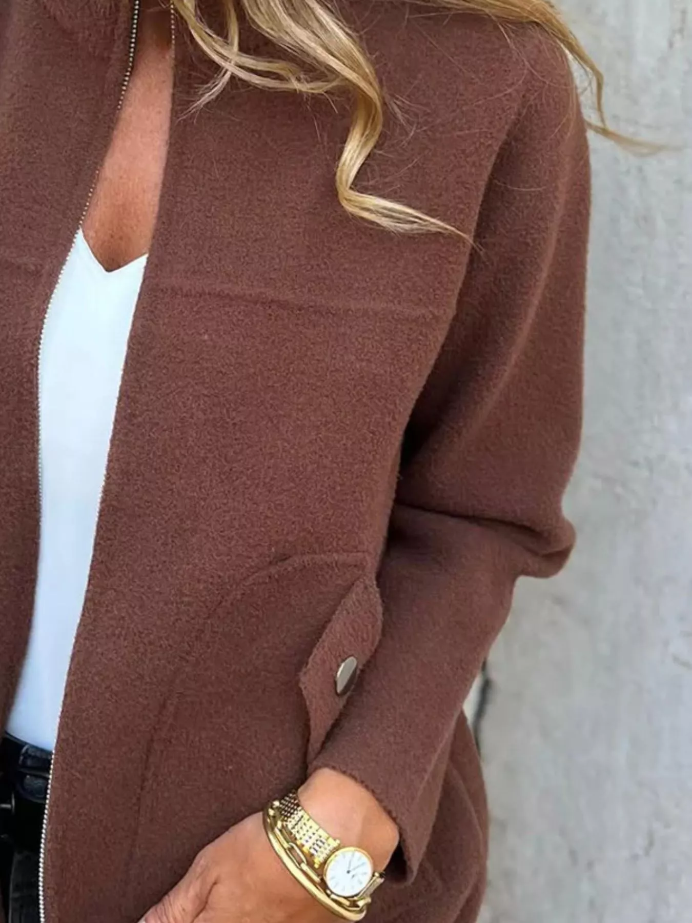 Full Size Textured Knit Zip Up Outerwear Plus Size - Image 21