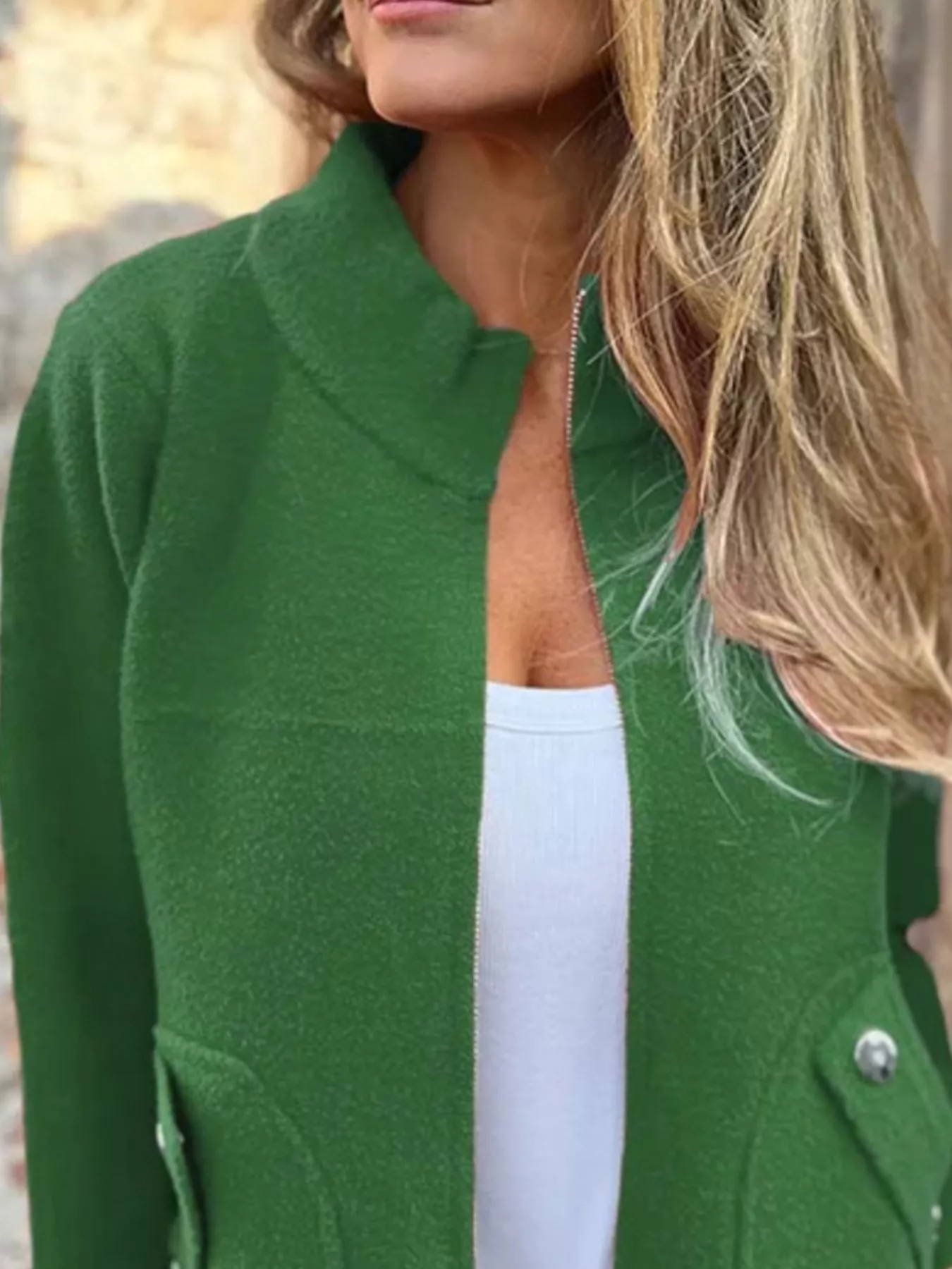 Full Size Textured Knit Zip Up Outerwear Plus Size - Image 23