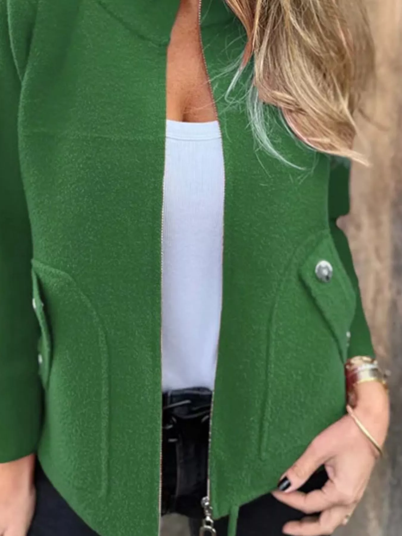 Full Size Textured Knit Zip Up Outerwear Plus Size - Image 24