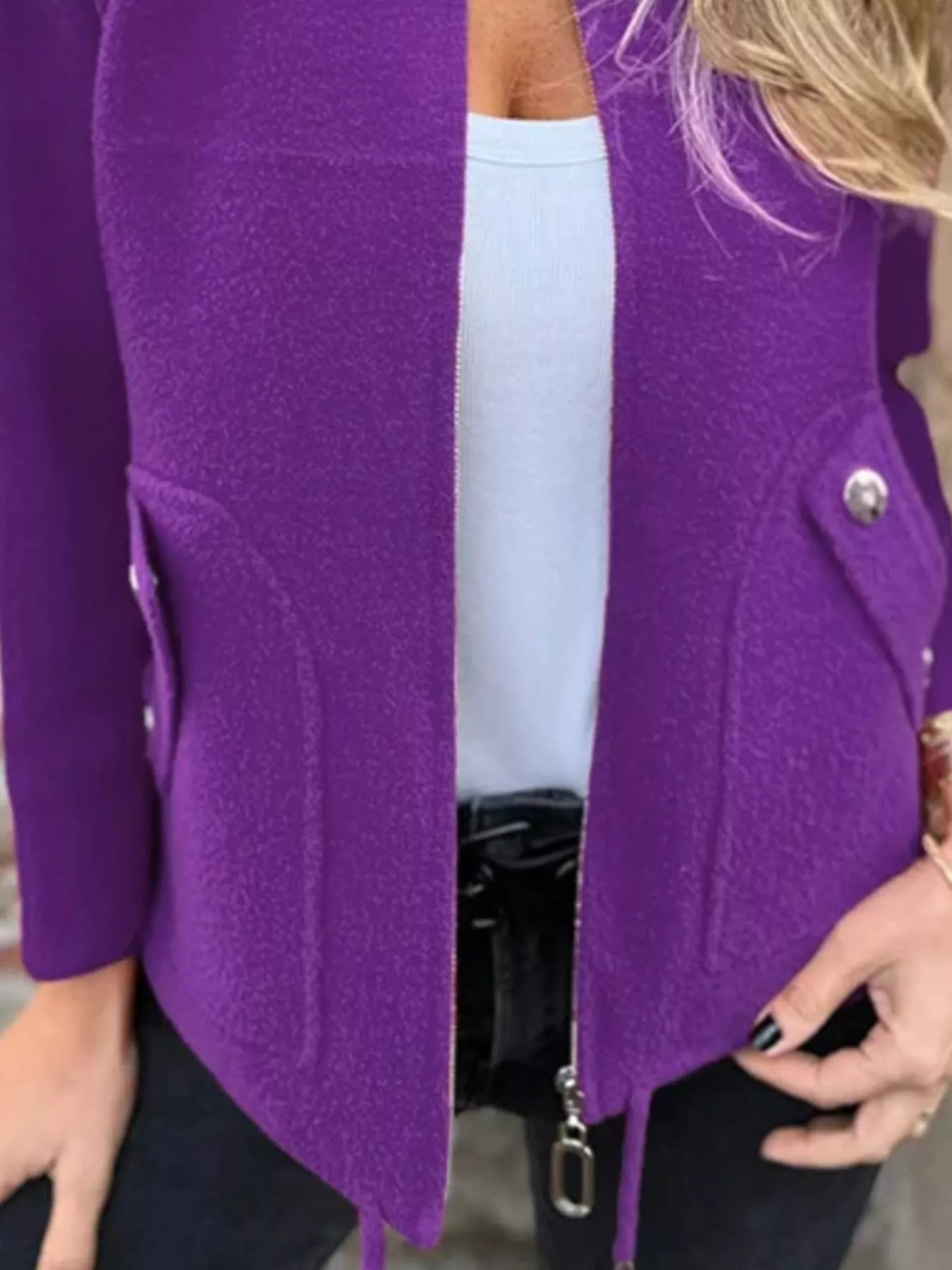 Full Size Textured Knit Zip Up Outerwear Plus Size - Image 27