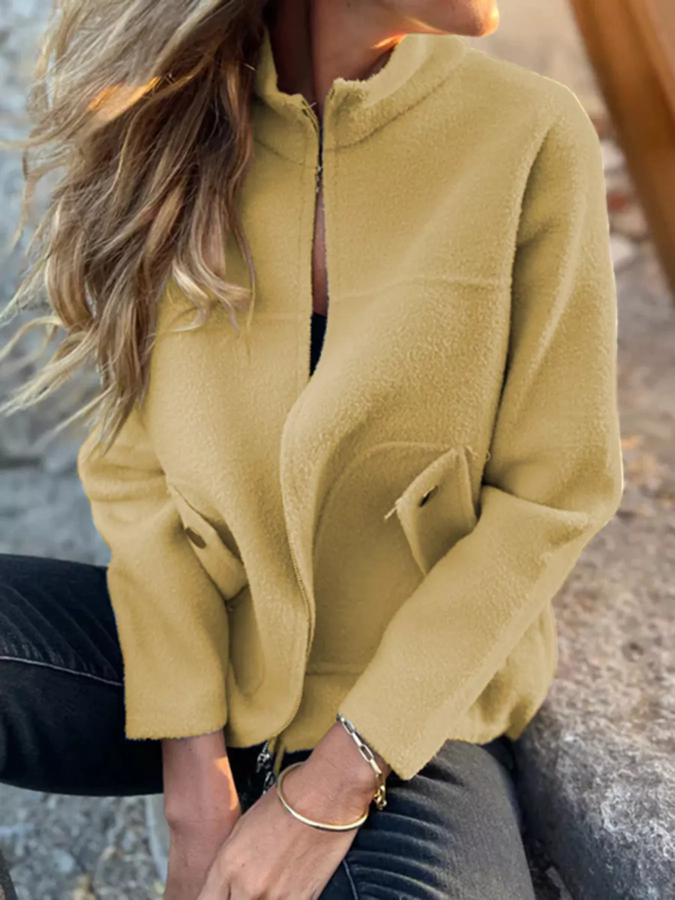 Full Size Textured Knit Zip Up Outerwear Plus Size - Image 28