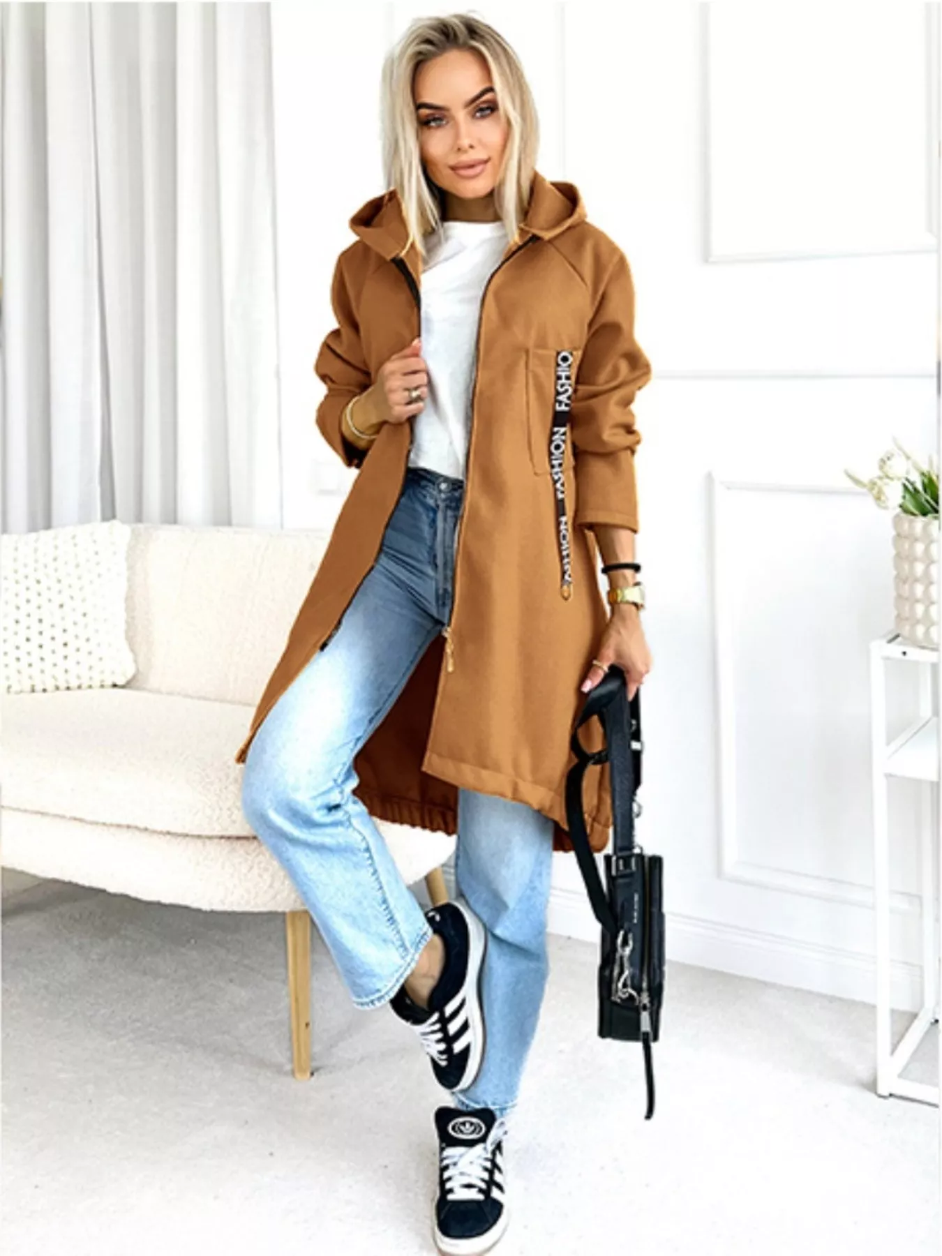 Full Size Zip Up Longline Hooded Outerwear Plus Size - Image 15