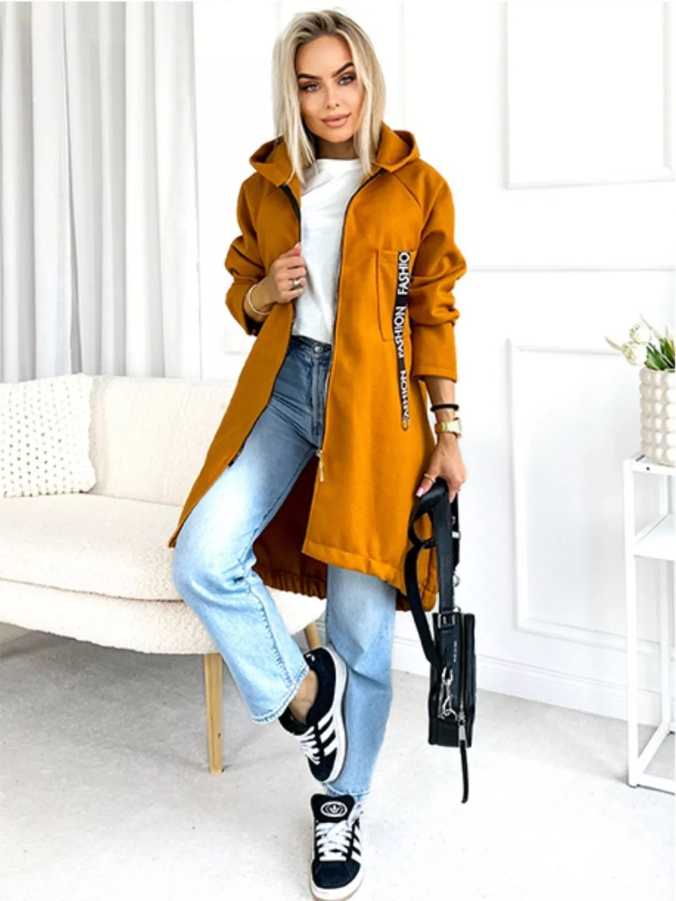 Full Size Zip Up Longline Hooded Outerwear Plus Size - Image 3