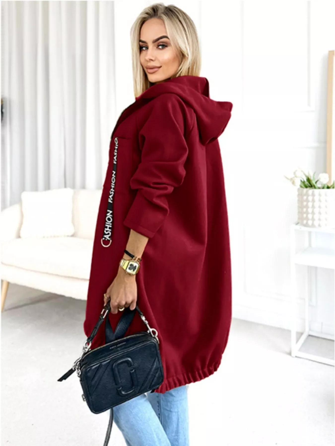 Full Size Zip Up Longline Hooded Outerwear Plus Size - Image 5