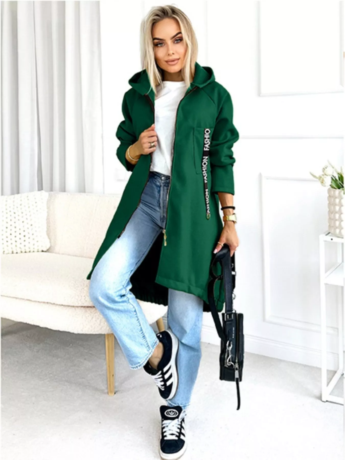 Full Size Zip Up Longline Hooded Outerwear Plus Size - Image 9