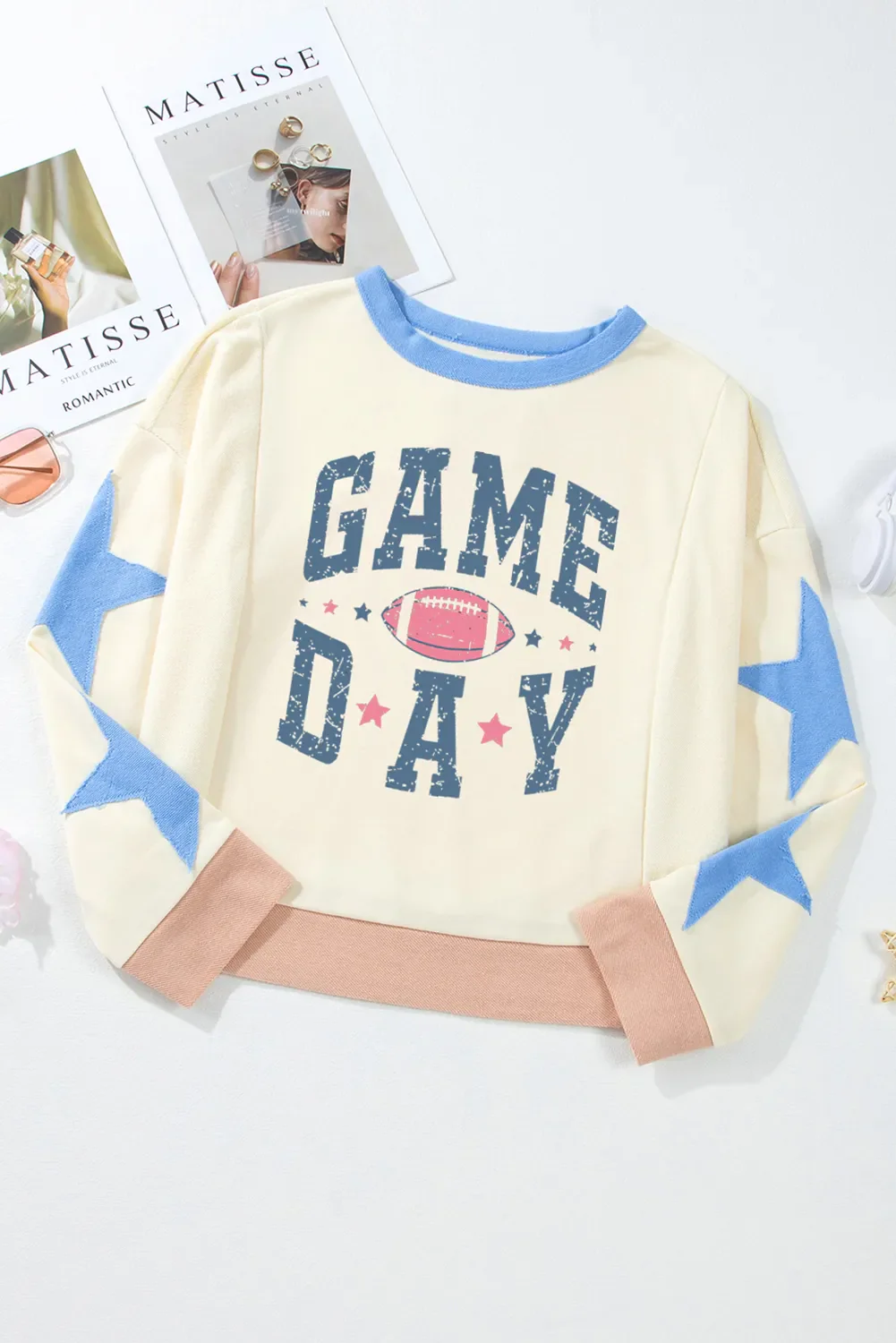 GAME DAY Star Patch Round Neck Long Sleeve Sweatshirt - Image 4