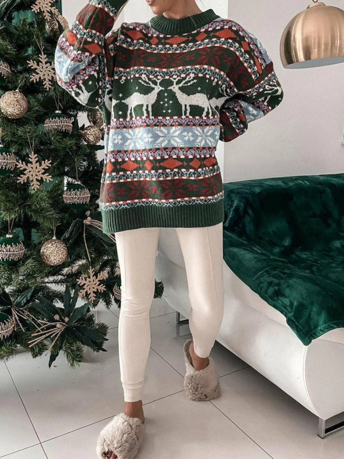 Geometric Round Neck Dropped Shoulder Sweater - Image 7