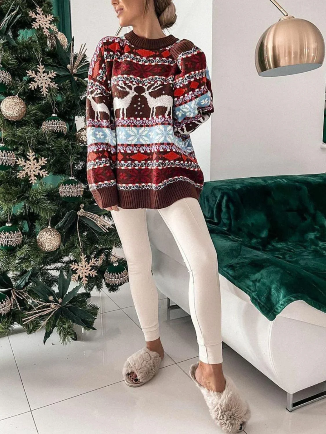 Geometric Round Neck Dropped Shoulder Sweater - Image 9