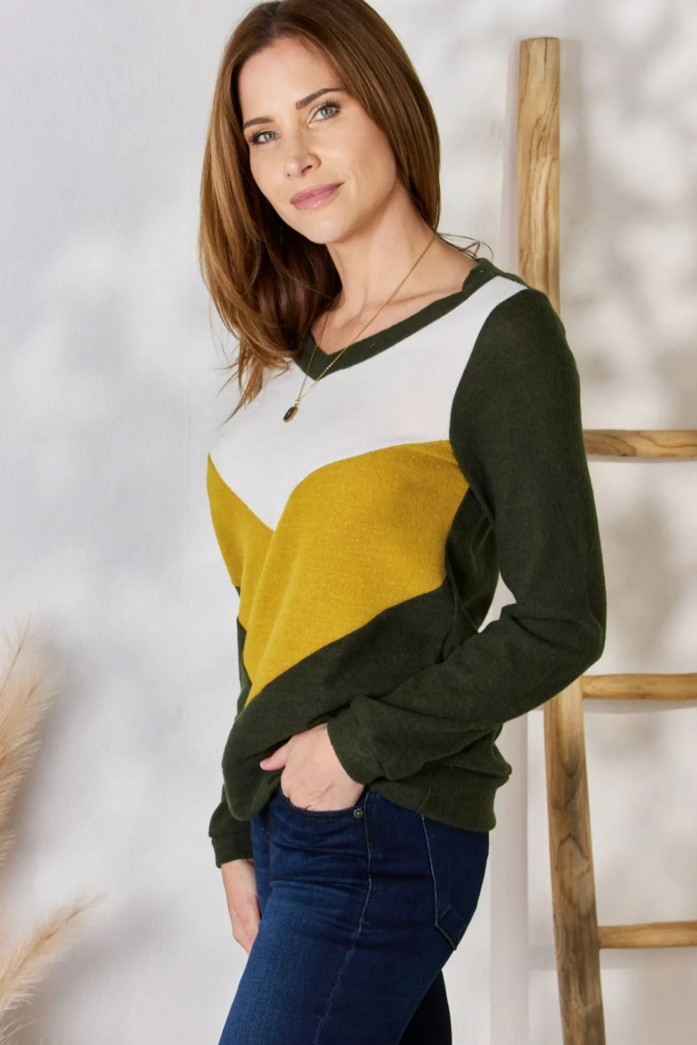 Hailey & Co Full Size Colorblock V-Neck Blouse - Image 3