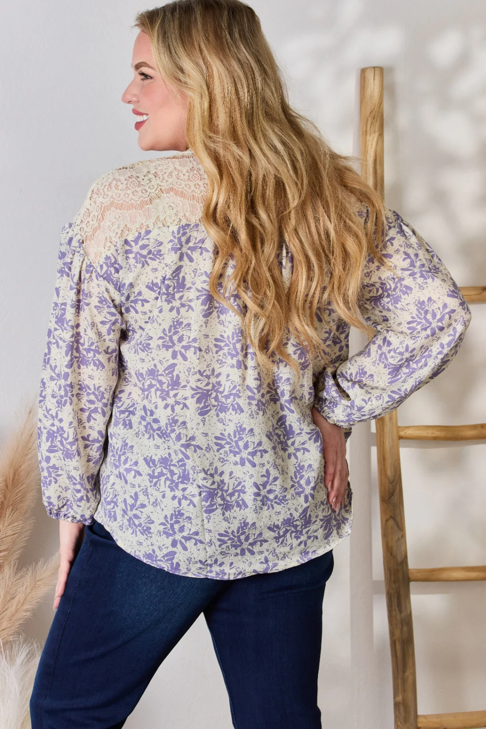 Hailey & Co Full Size Lace Detail Printed Blouse - Image 10