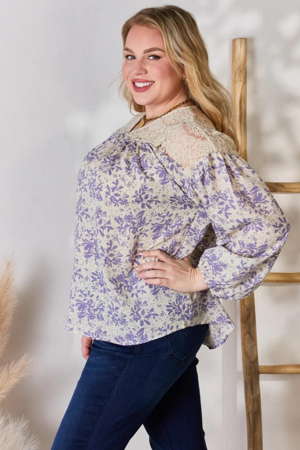 Hailey & Co Full Size Lace Detail Printed Blouse - Image 9