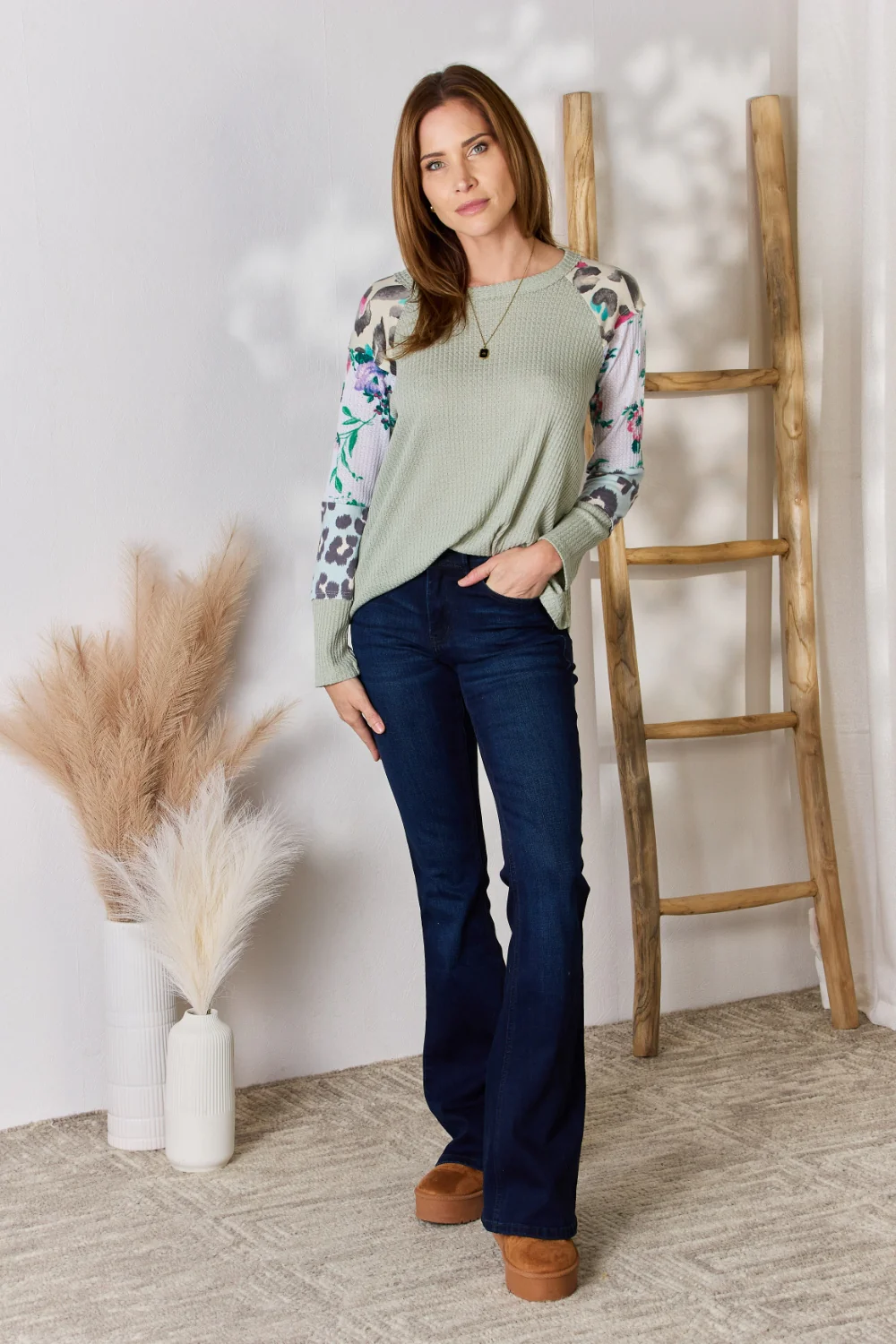Hailey & Co Full Size Printed Round Neck Blouse - Image 4