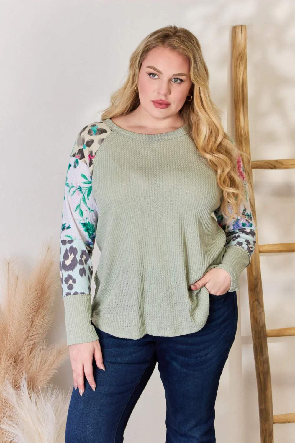 Hailey & Co Full Size Printed Round Neck Blouse - Image 6