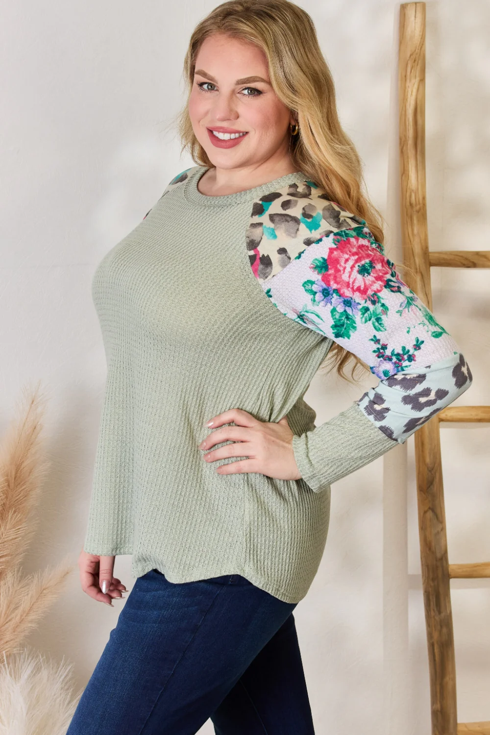 Hailey & Co Full Size Printed Round Neck Blouse - Image 8