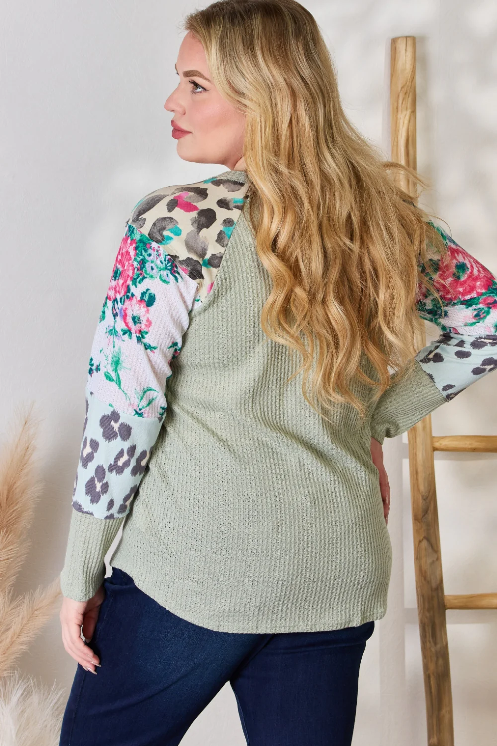Hailey & Co Full Size Printed Round Neck Blouse - Image 9