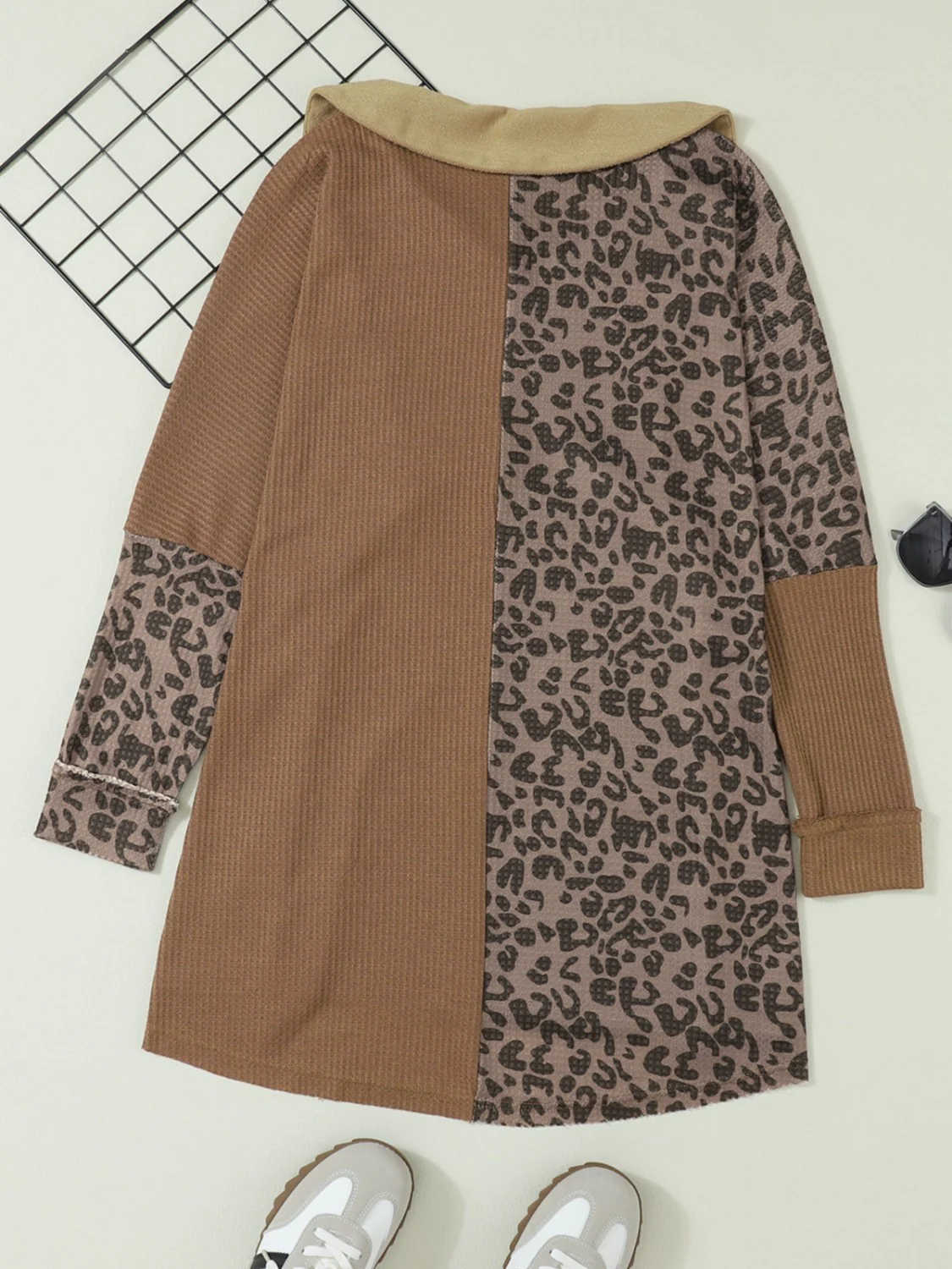Half Button Leopard Collared Neck Blouse - Image 7