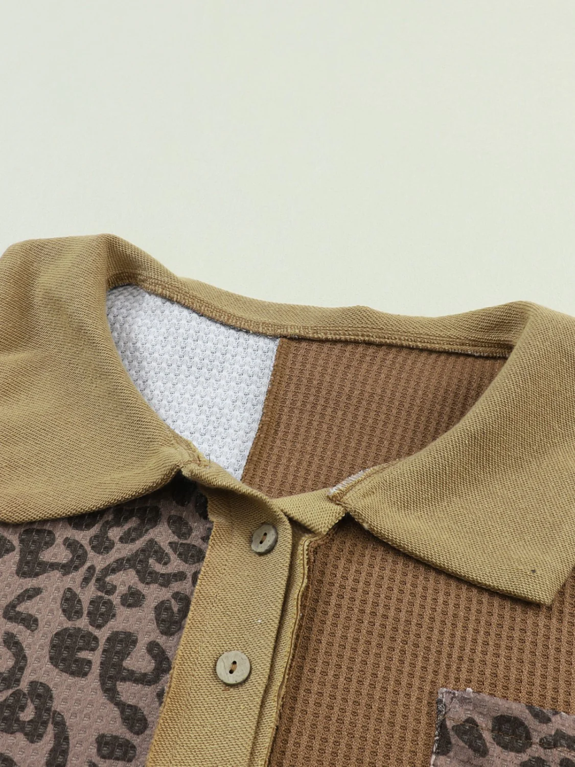 Half Button Leopard Collared Neck Blouse - Image 8