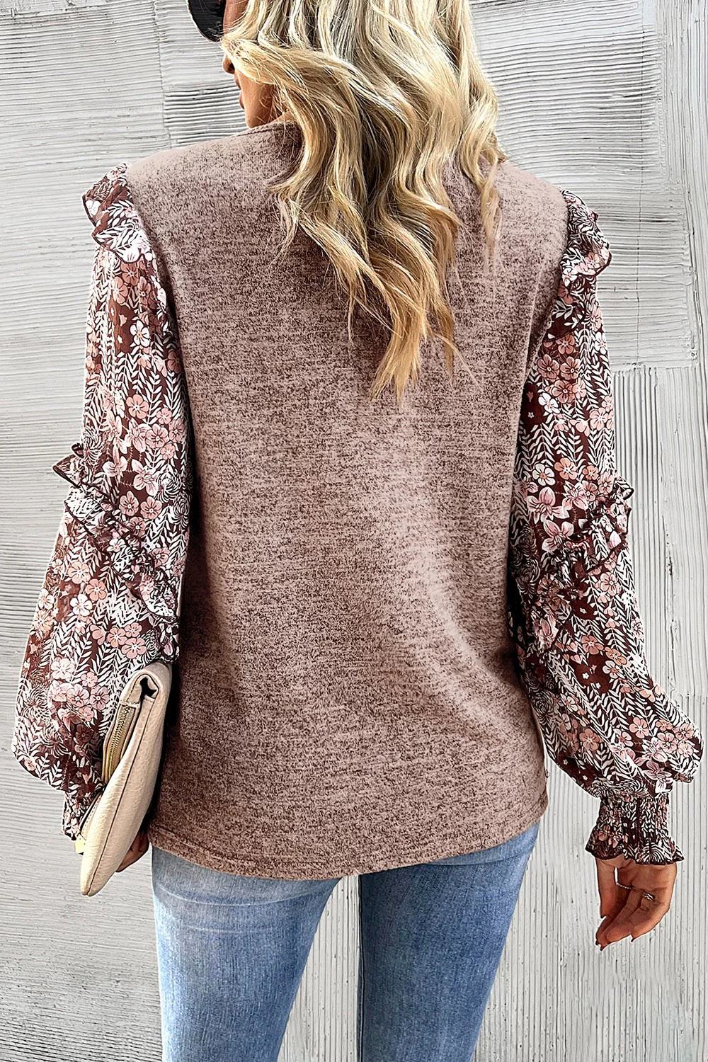 Heathered Floral Frill Lantern Sleeve Blouse - Image 7
