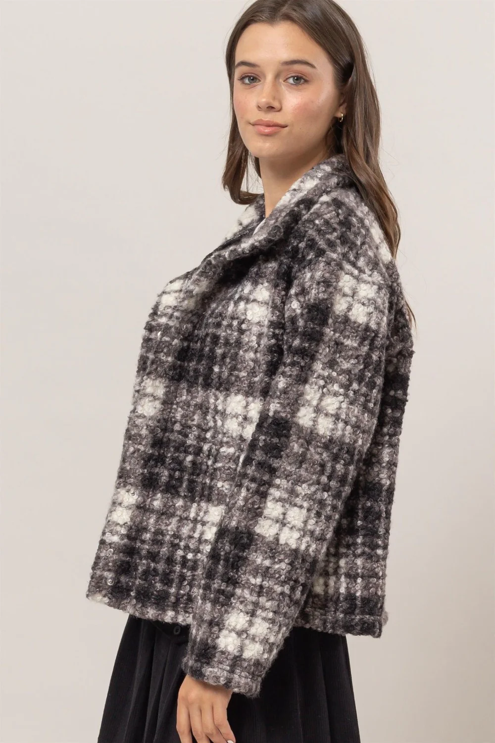 HYFVE Plaid Collared Neck Boucle Jacket with Pockets - Image 3
