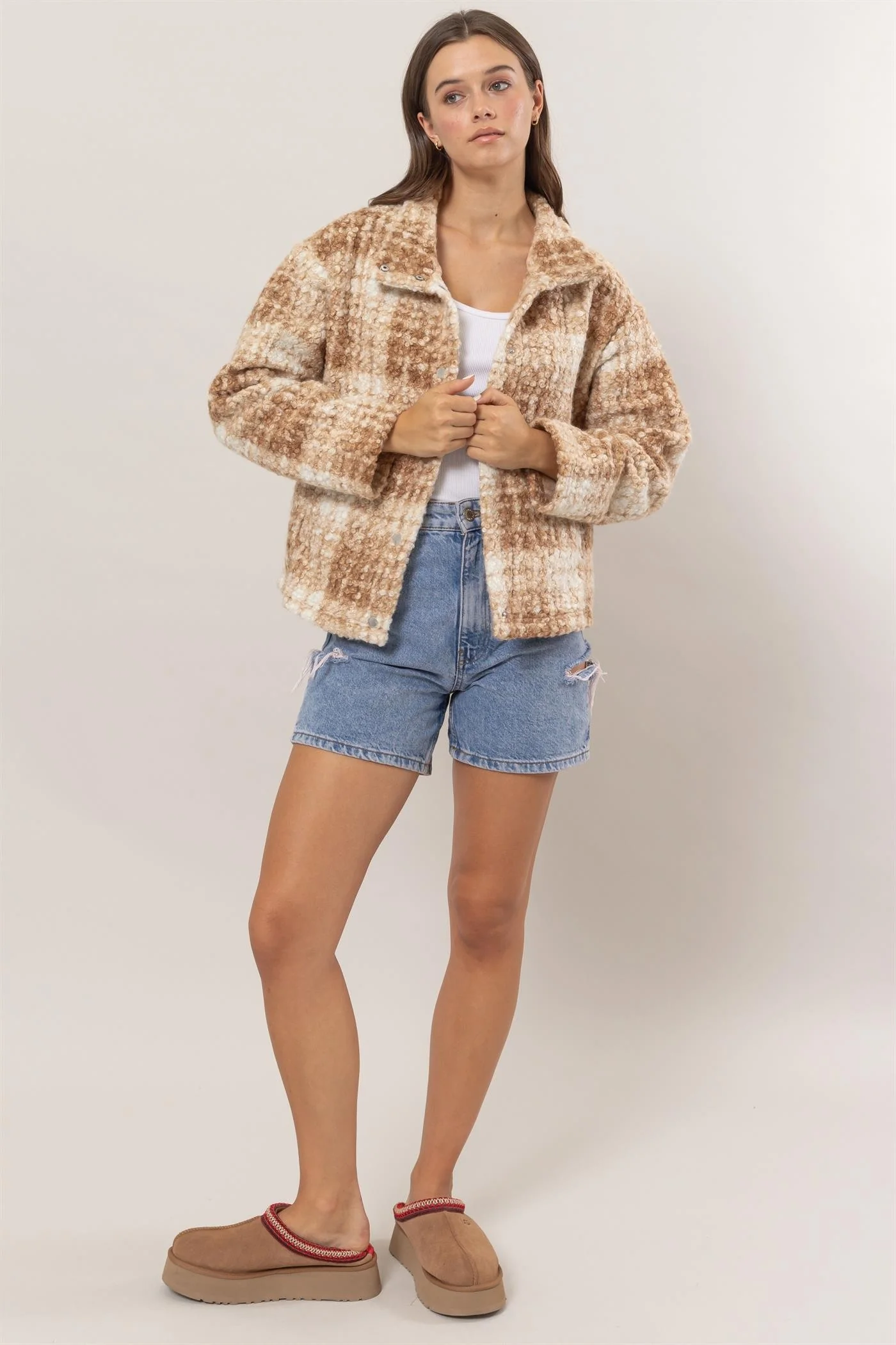 HYFVE Plaid Collared Neck Boucle Jacket with Pockets - Image 4