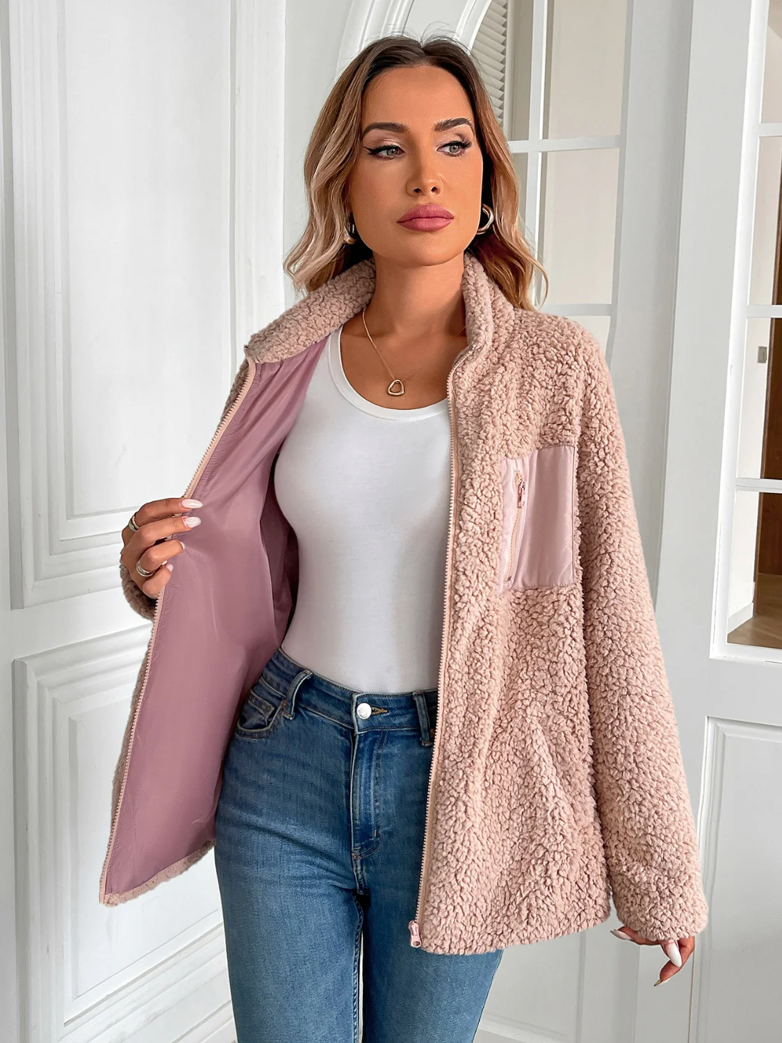 Ivy Lane Zip Up Long Sleeve Fuzzy Jacket - Image 3