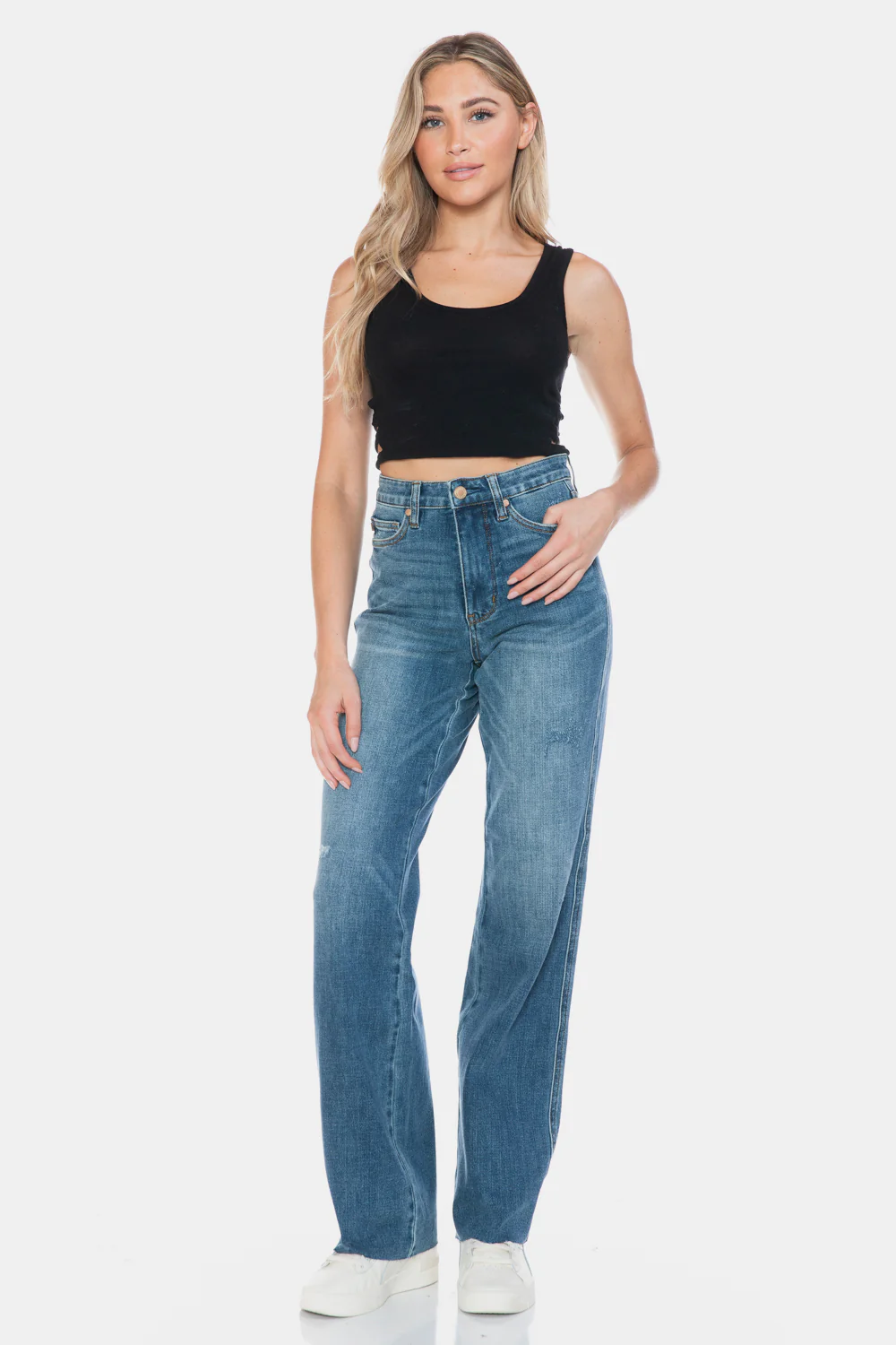 Judy Blue Full Size Tummy Control Cut Raw Hem Straight Jeans - Image 10