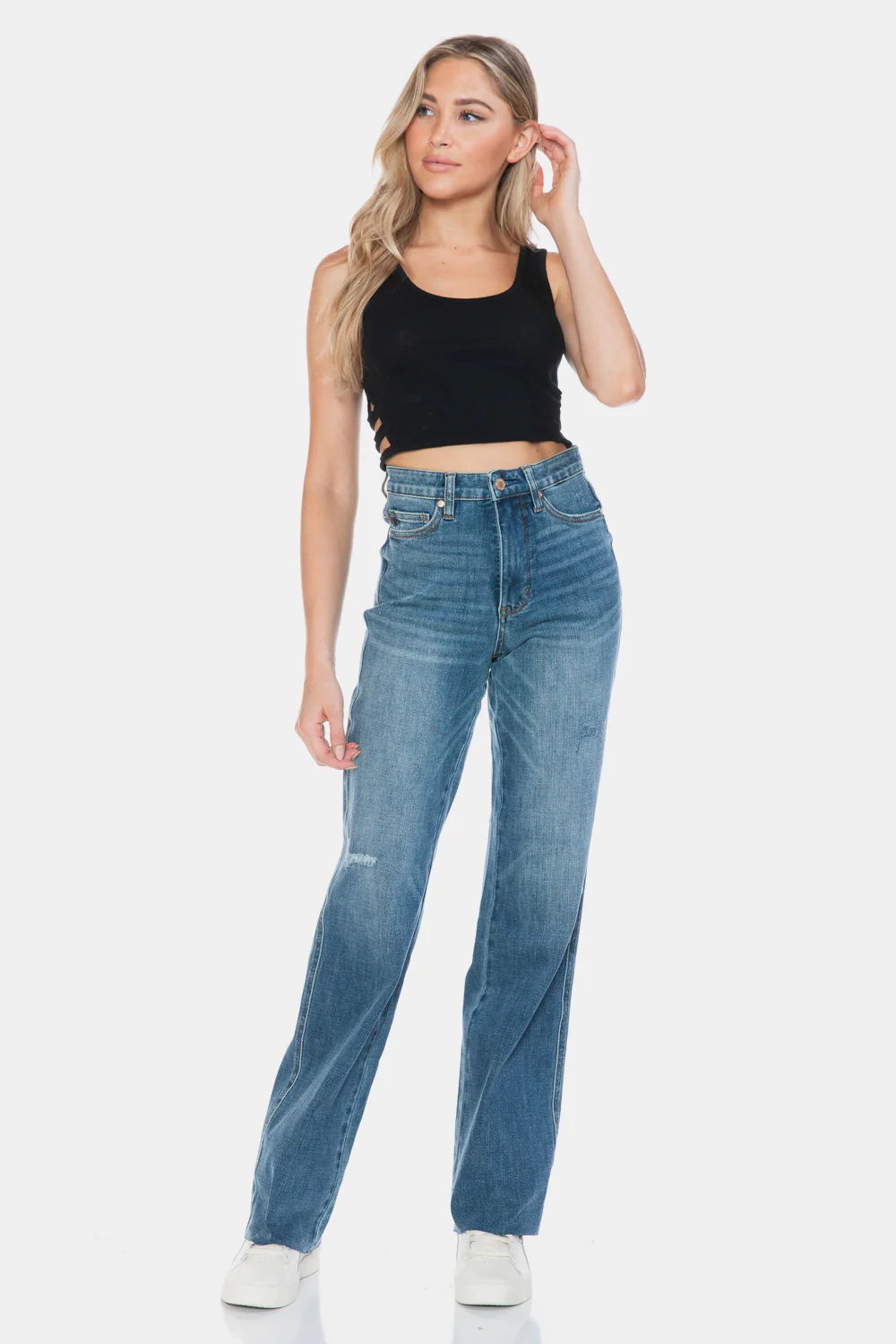 Judy Blue Full Size Tummy Control Cut Raw Hem Straight Jeans - Image 11