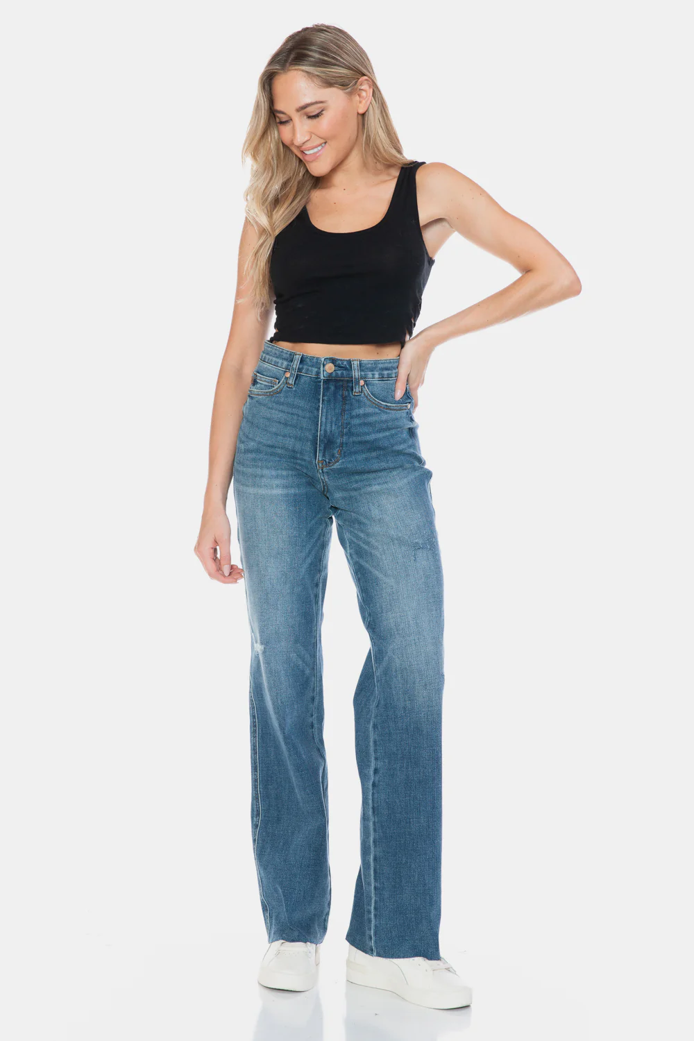Judy Blue Full Size Tummy Control Cut Raw Hem Straight Jeans - Image 12
