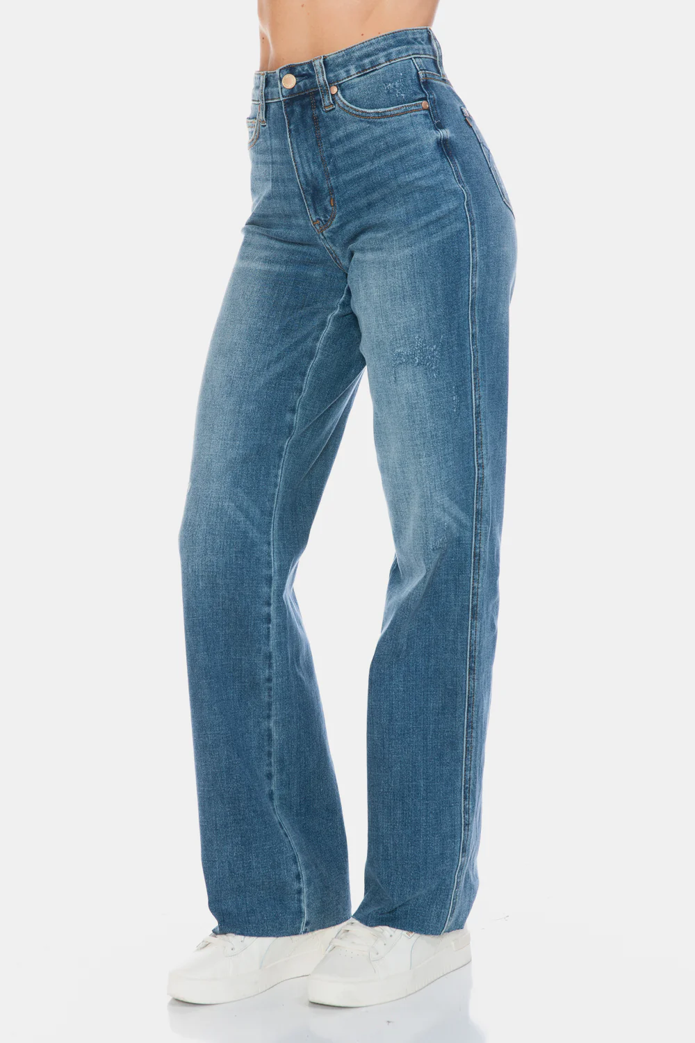 Judy Blue Full Size Tummy Control Cut Raw Hem Straight Jeans - Image 5