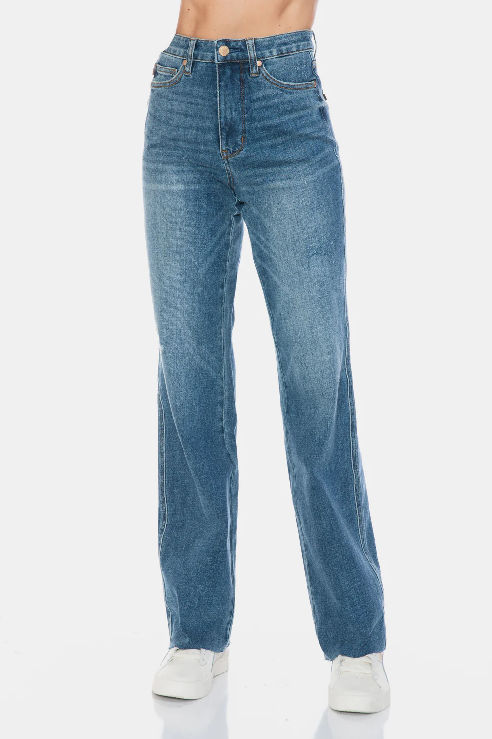 Judy Blue Full Size Tummy Control Cut Raw Hem Straight Jeans - Image 8