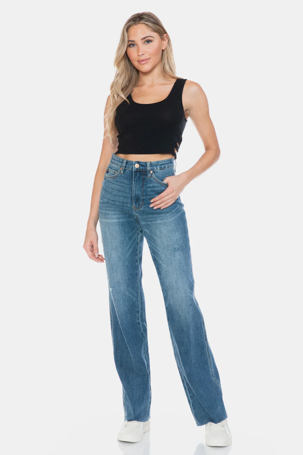 Judy Blue Full Size Tummy Control Cut Raw Hem Straight Jeans - Image 9