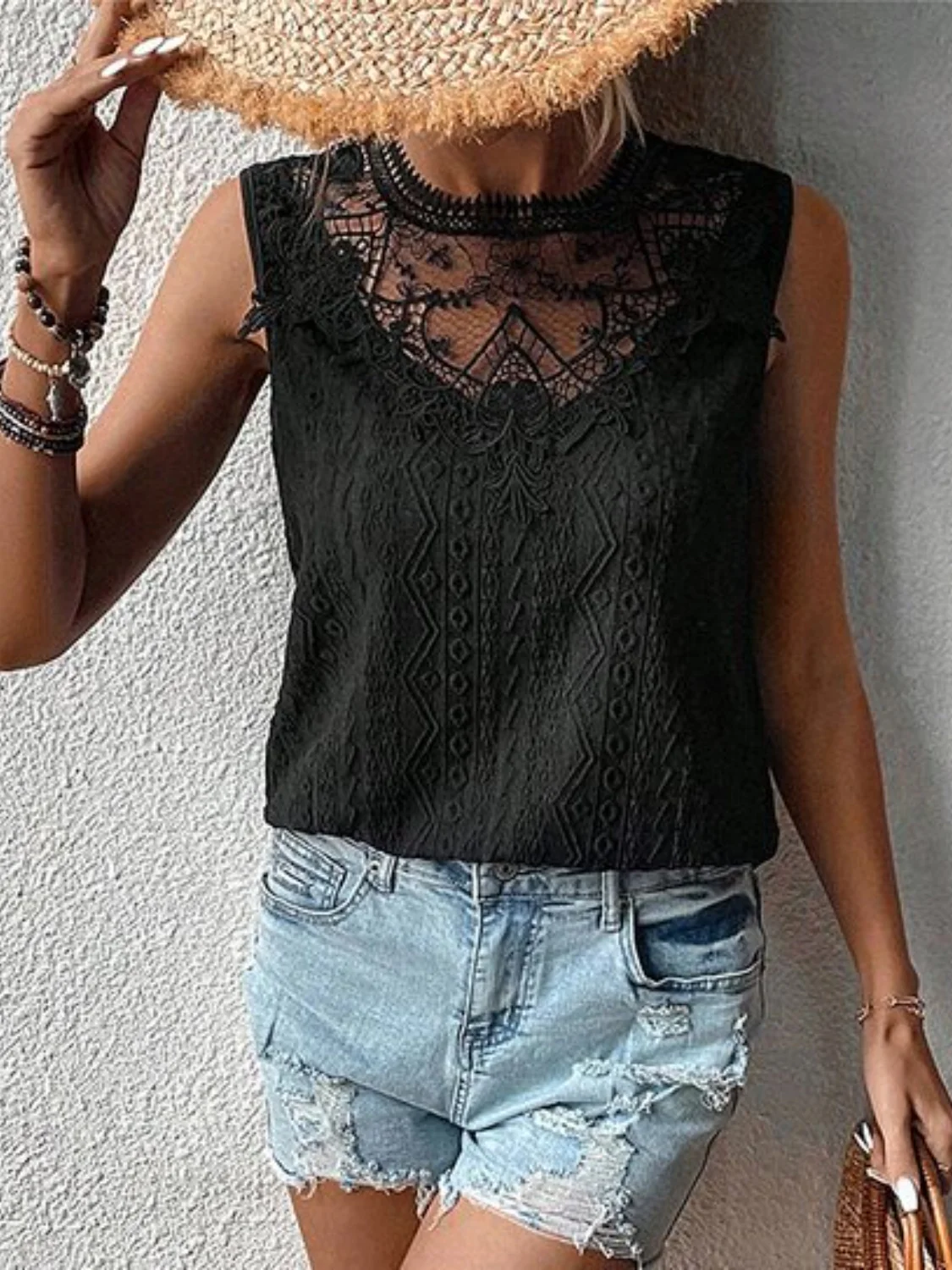 Lace Eyelet Sleeveless Top - Image 8