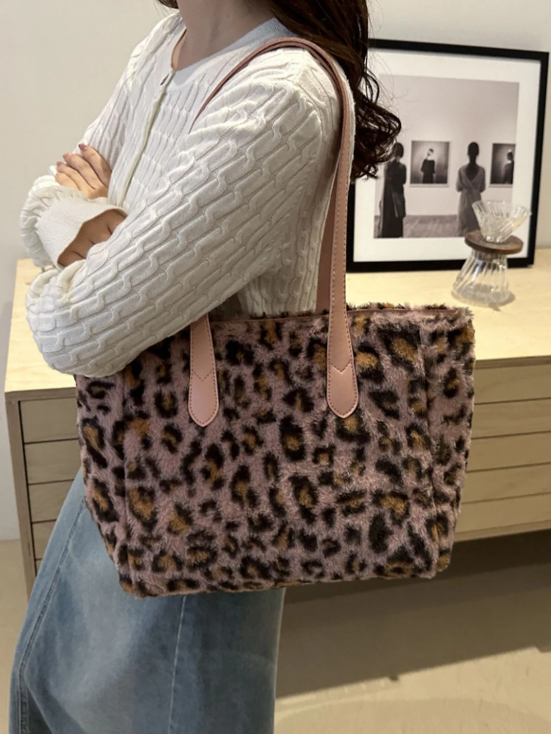 Leopard Fluff Tote Bag - Image 3