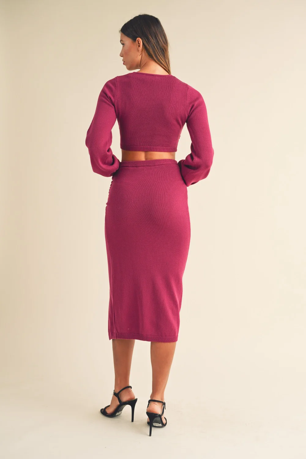 MABLE Front Twisted Knit Top and Midi Skirt Set - Image 3