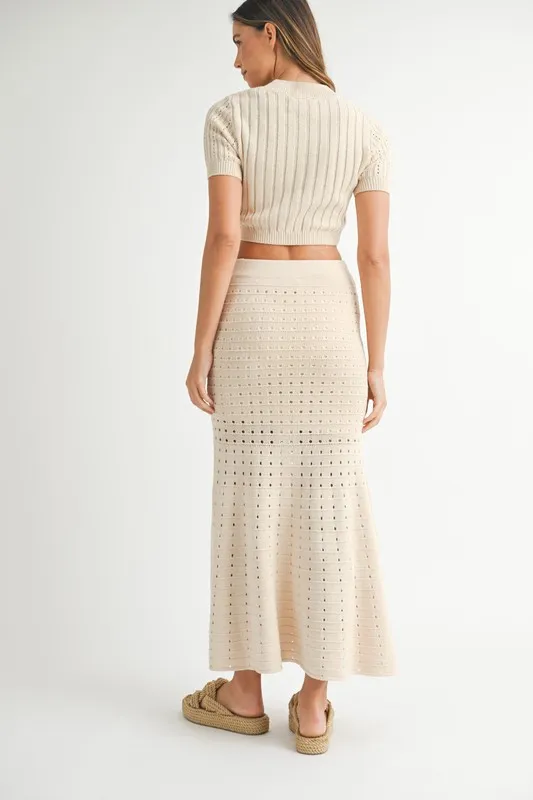 MABLE Pointelle Short Sleeve Crop Top and Slit Skirt Sweater Set - Image 5