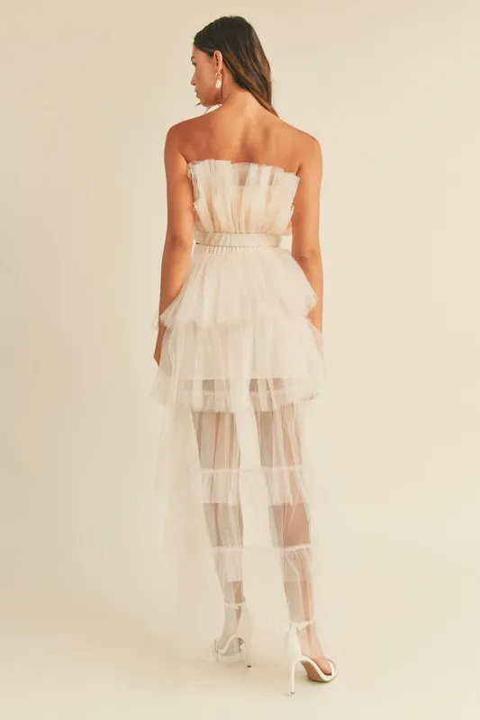 MABLE Tulle Tube Ruffle Crop Top and High Low Maxi Skirt Set - Image 5