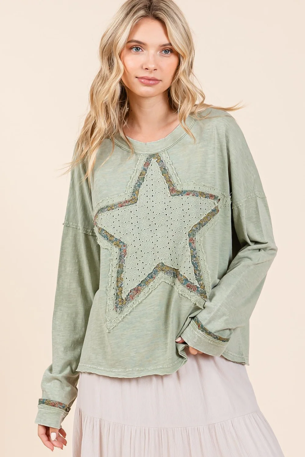 Mittoshop Mineral Wash Star Patch Long Sleeve T-Shirt - Image 3