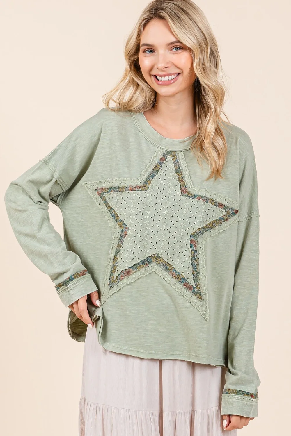Mittoshop Mineral Wash Star Patch Long Sleeve T-Shirt - Image 4
