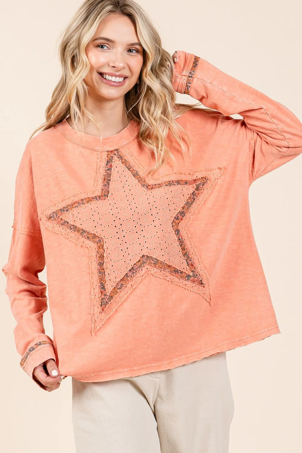 Mittoshop Mineral Wash Star Patch Long Sleeve T-Shirt - Image 4