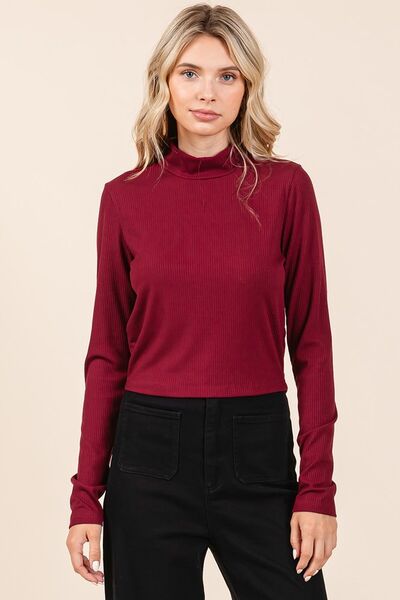 Mittoshop Mock Neck Rib Knit Long Sleeve Crop Top - Image 4