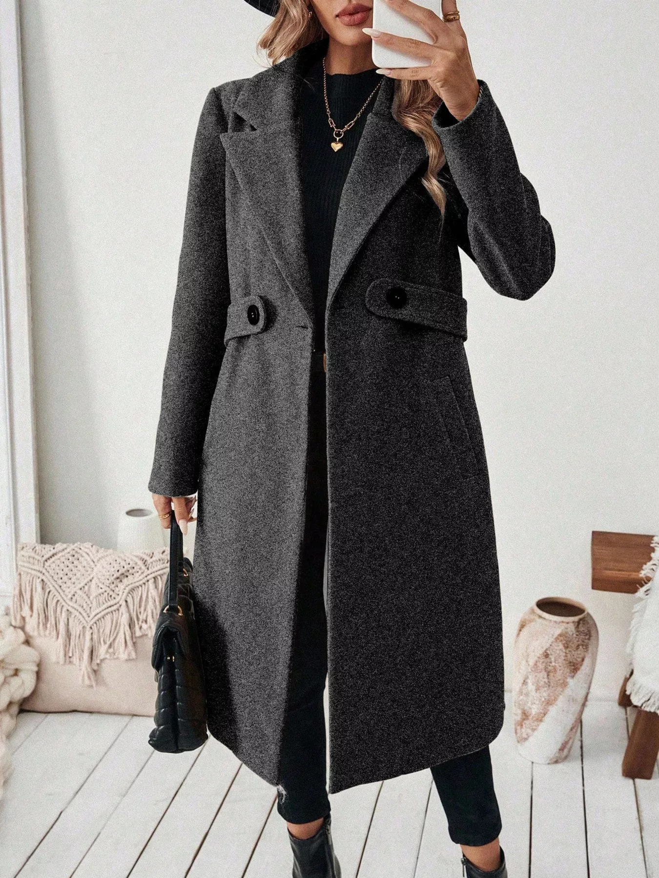 One Button Wool Blend Overcoat - Image 9