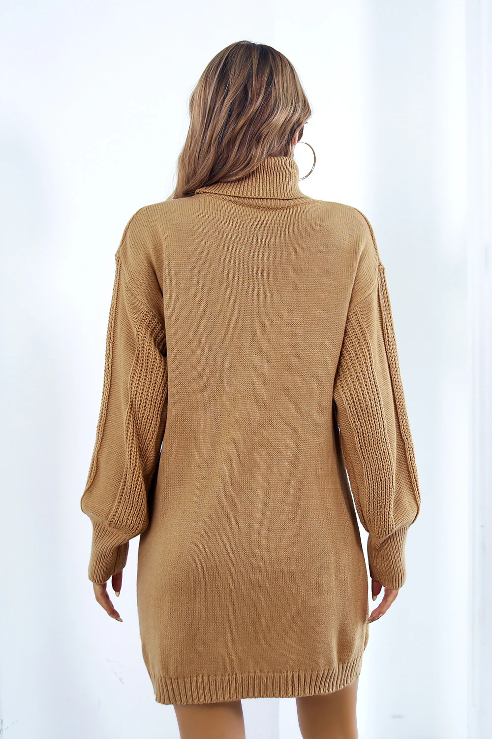 Openwork Turtleneck Long Sleeve Sweater Dress - Image 6