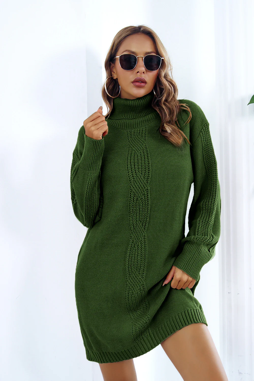 Openwork Turtleneck Long Sleeve Sweater Dress - Image 7