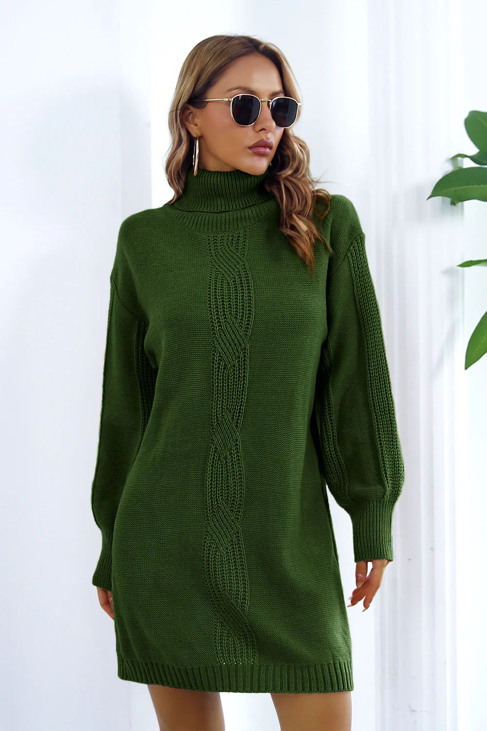 Openwork Turtleneck Long Sleeve Sweater Dress - Image 8