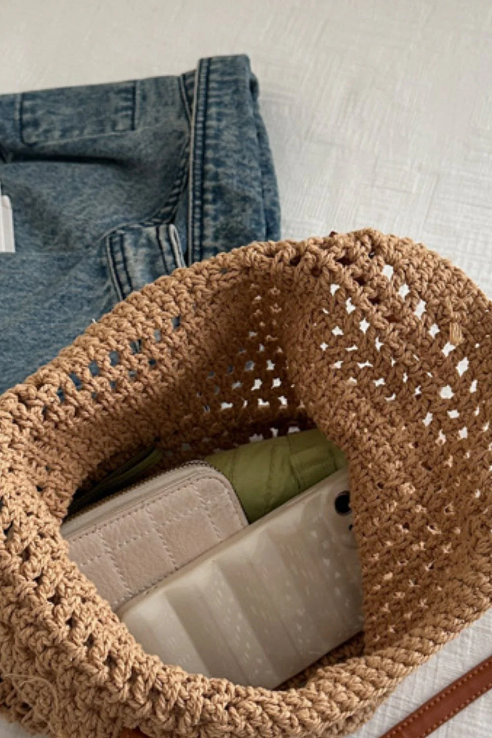 Openwork Woven Tote Bag - Image 3