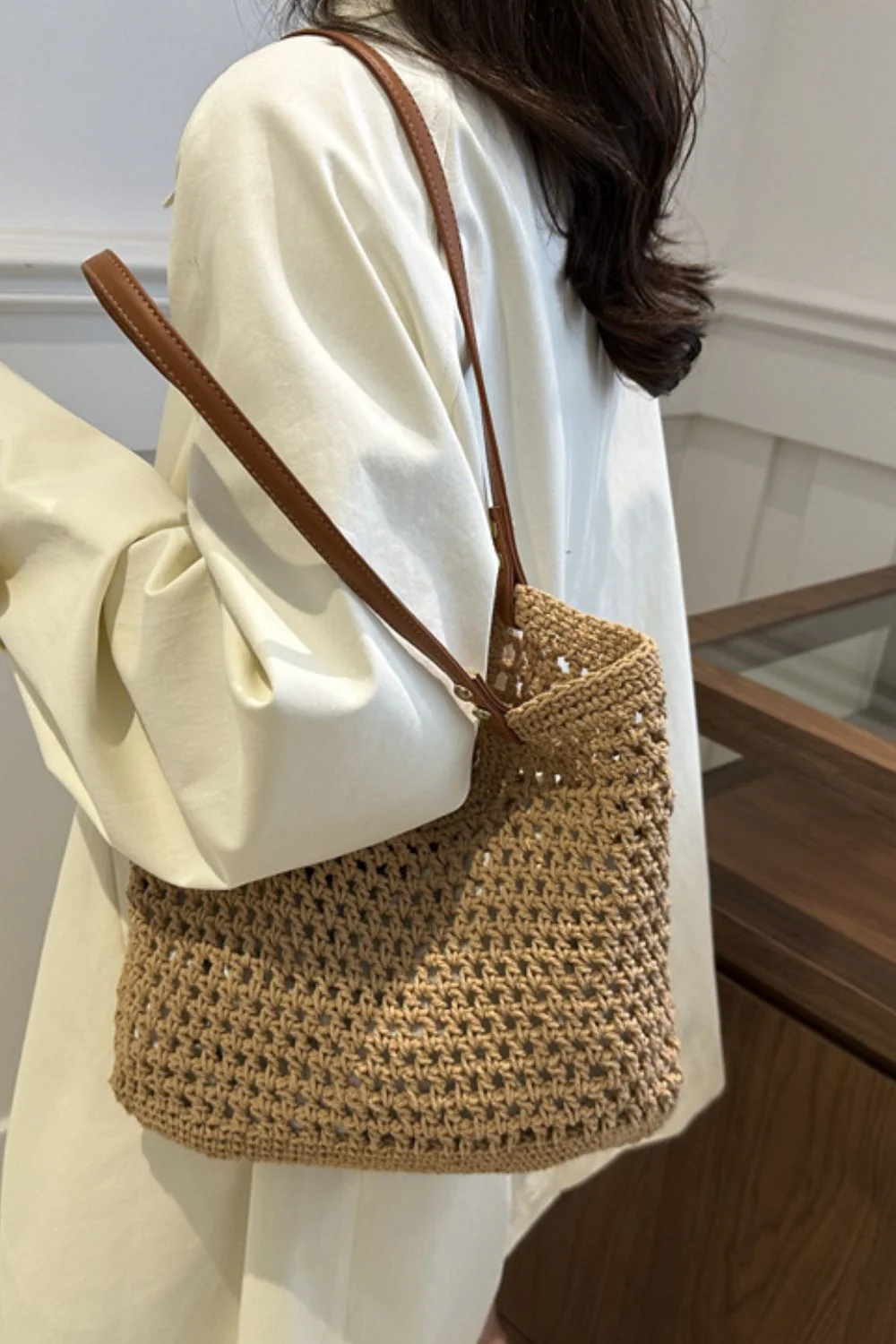 Openwork Woven Tote Bag - Image 5