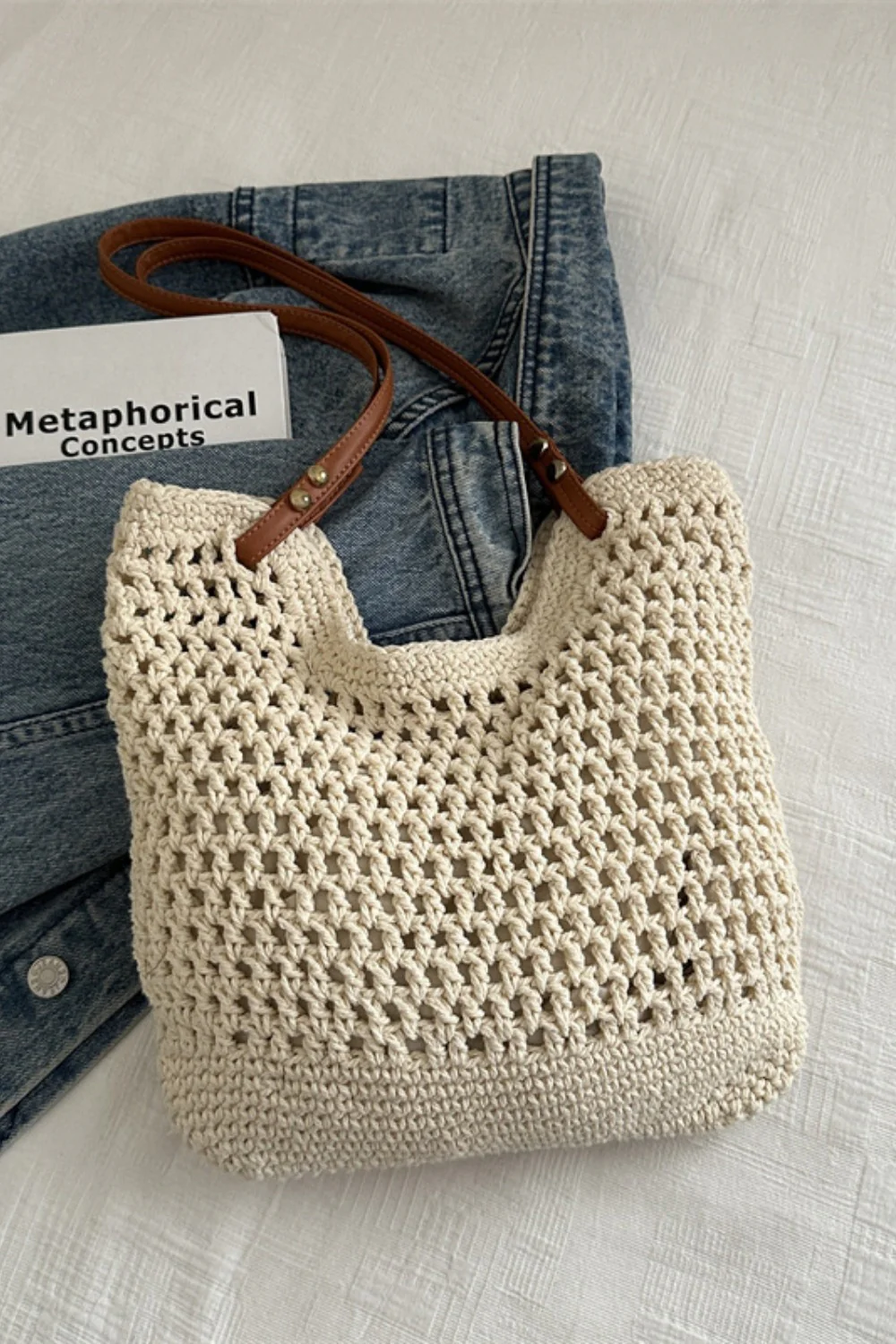 Openwork Woven Tote Bag - Image 6