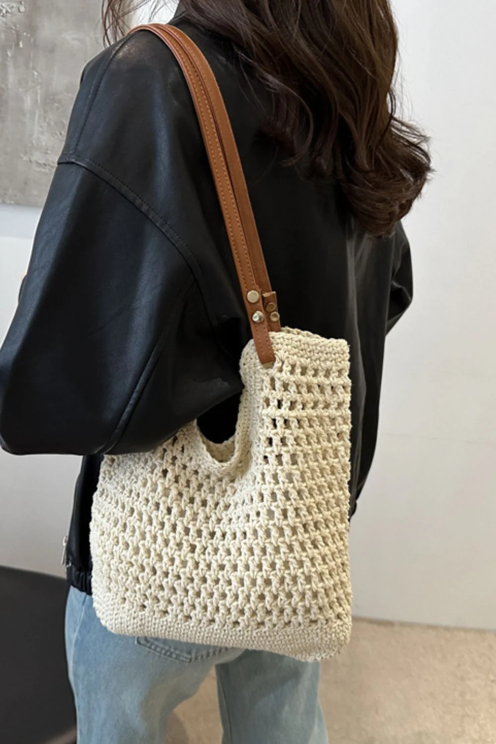 Openwork Woven Tote Bag - Image 8