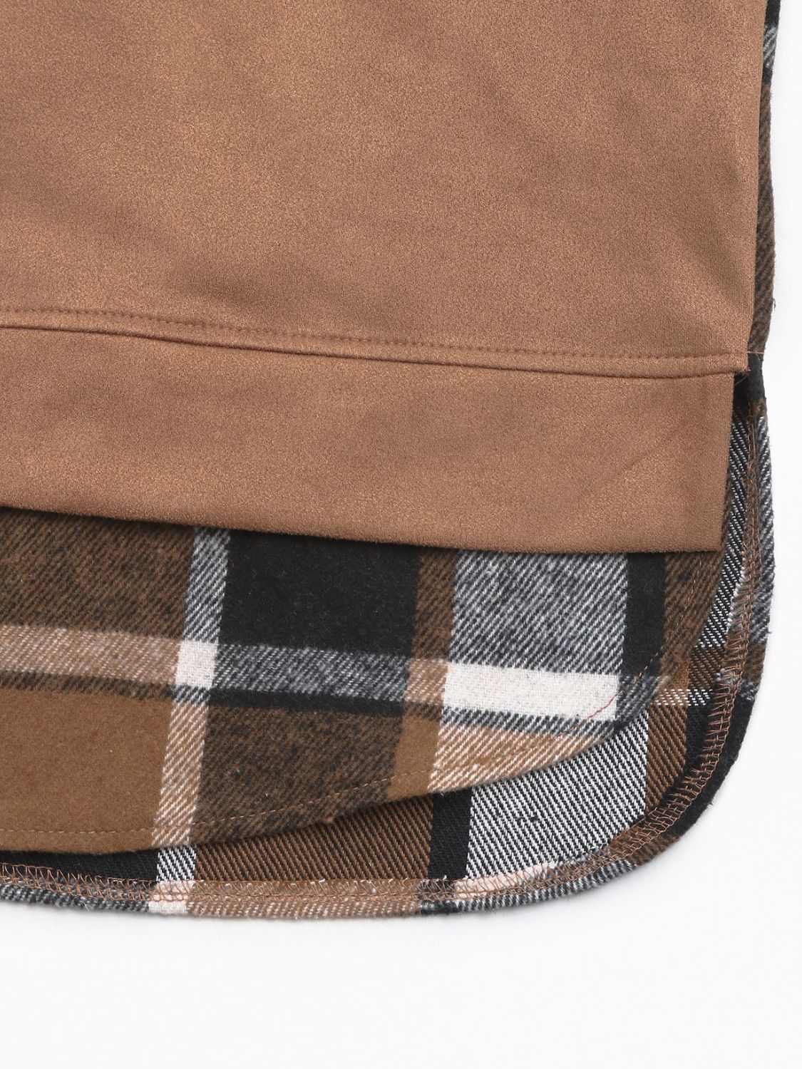 Perfee Drawstring Slit Plaid Long Sleeve Hoodie - Image 6